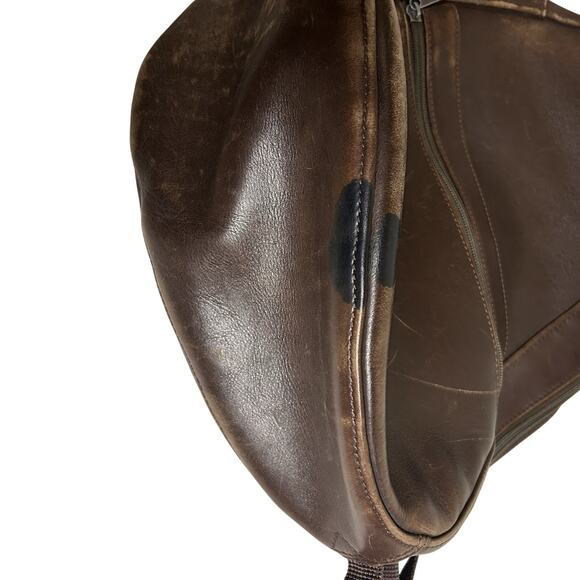 Vintage LL Bean Ameribag Leather Brown Healthy Back Crossbody Sling Bag Backpack - Picture 10 of 11